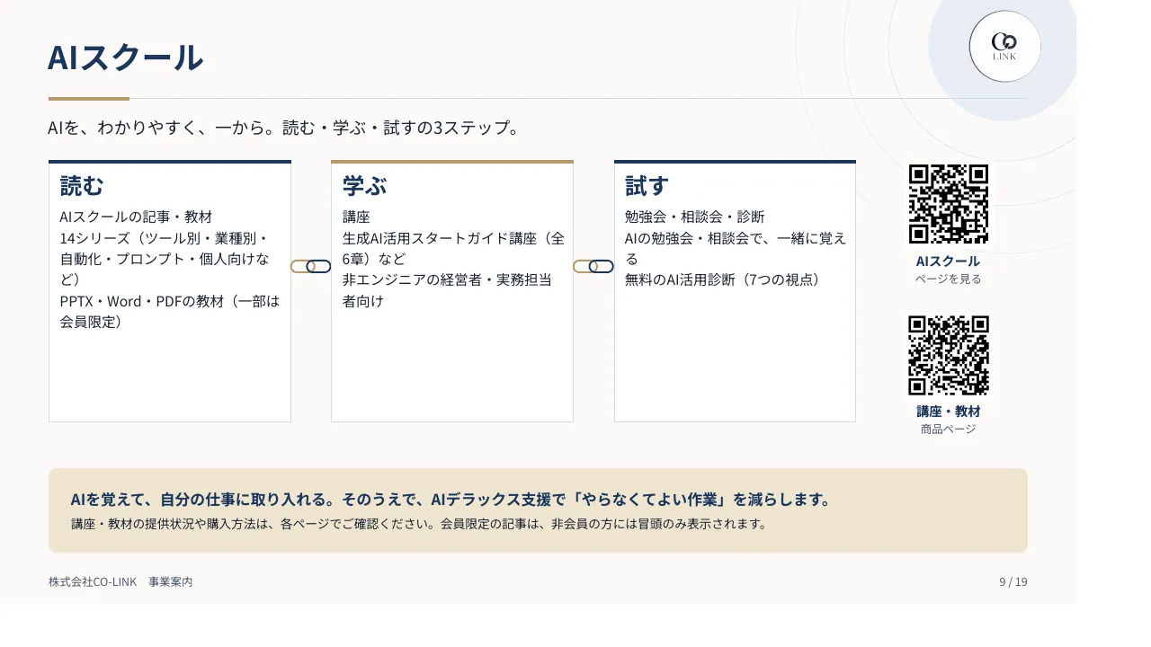 CO-LINK 事業案内パンフレット 9ページ AIスクール