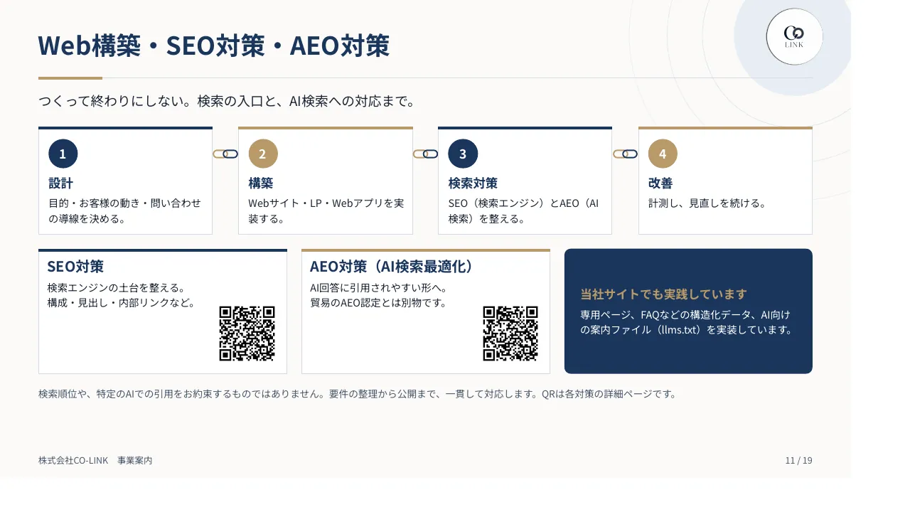 CO-LINK 事業案内パンフレット 11ページ Web構築・SEO対策・AEO対策