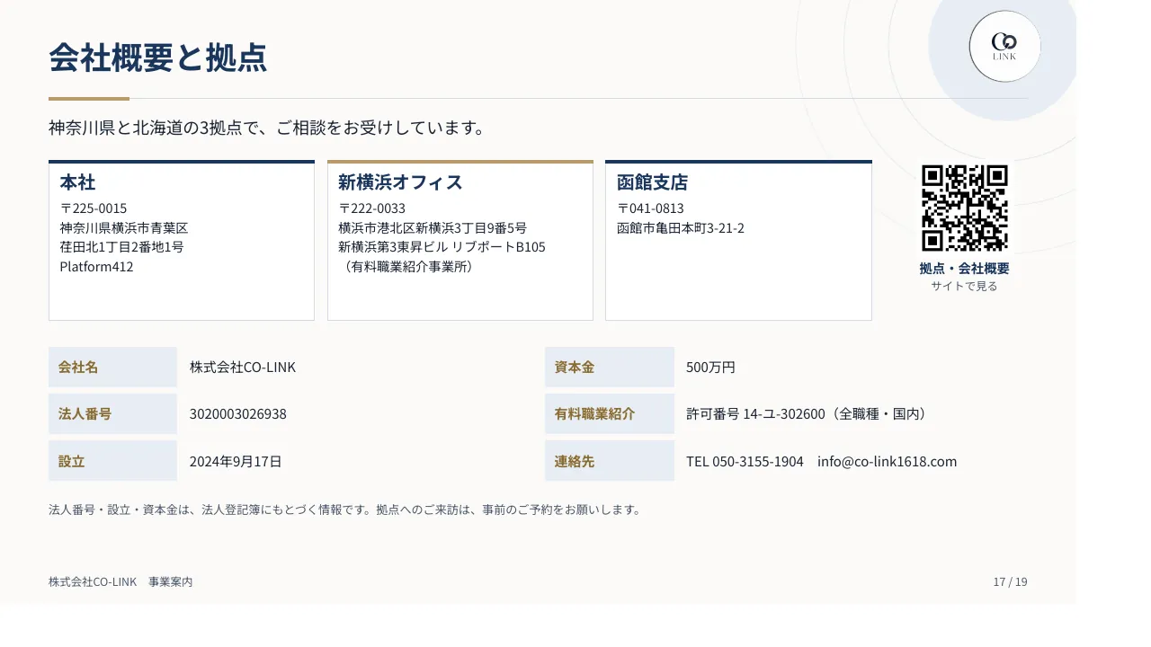 CO-LINK 事業案内パンフレット 17ページ 会社概要と拠点
